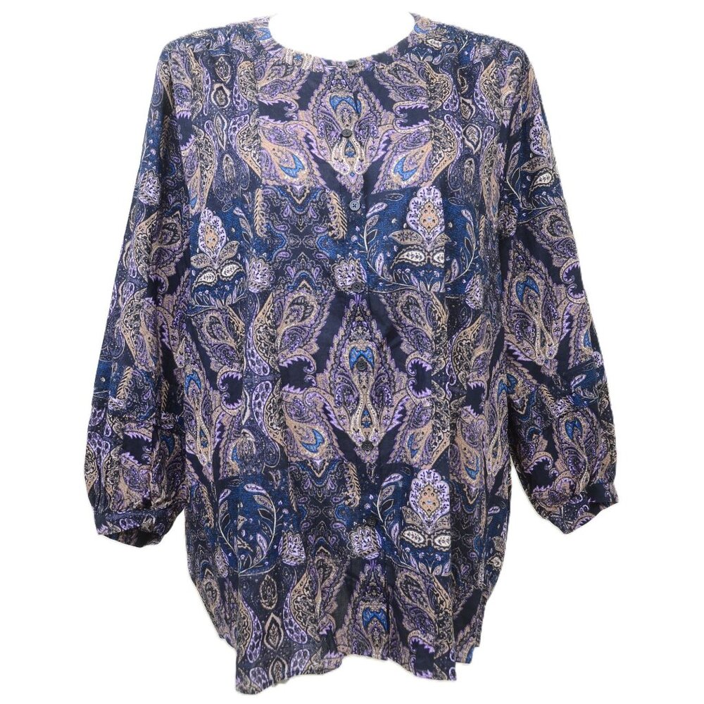 Lane Bryant PLUS Size 28/ 4X Bracelet-Sleeve Button-Front Blouse Paisley NWT